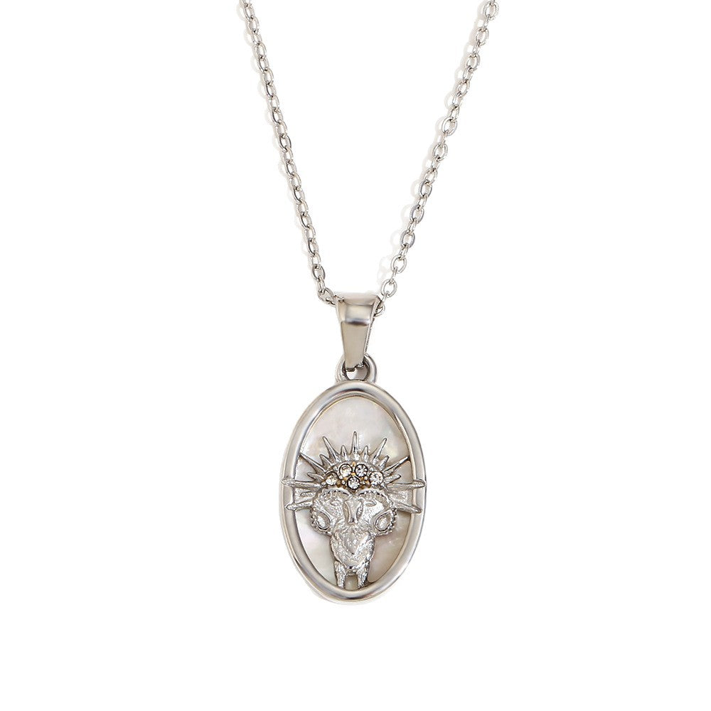 Geometric Zodiac Pendant Necklace for Women Stainless Steel with 18K Gold Plating and Rhinestone Accents