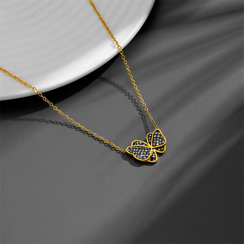 Elegant Black Butterfly Pendant Necklace for Women in Titanium Steel with Plated Finish, O-Chain Style, Minimalist and Timeless Locket Design