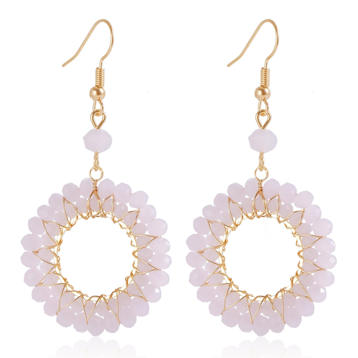 Pendientes de aro tejidos de cristal coloridos para mujer con forma geométrica y acabado galvanizado