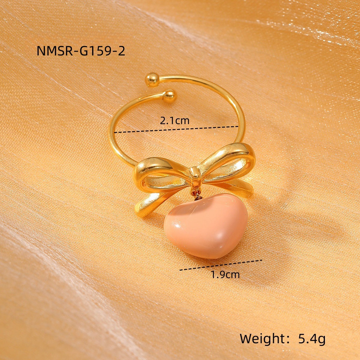 Anillo de acero de titanio de lujo minimalista en forma de corazón y lazo para mujer con acabado esmaltado y superficie chapada