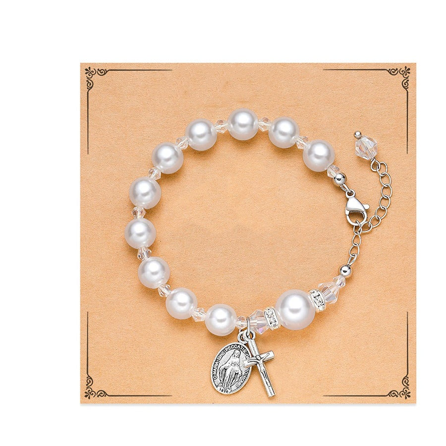 8mm Imitation Pearl Heart Woven Bracelet Unisex Fashion Jewelry Gift