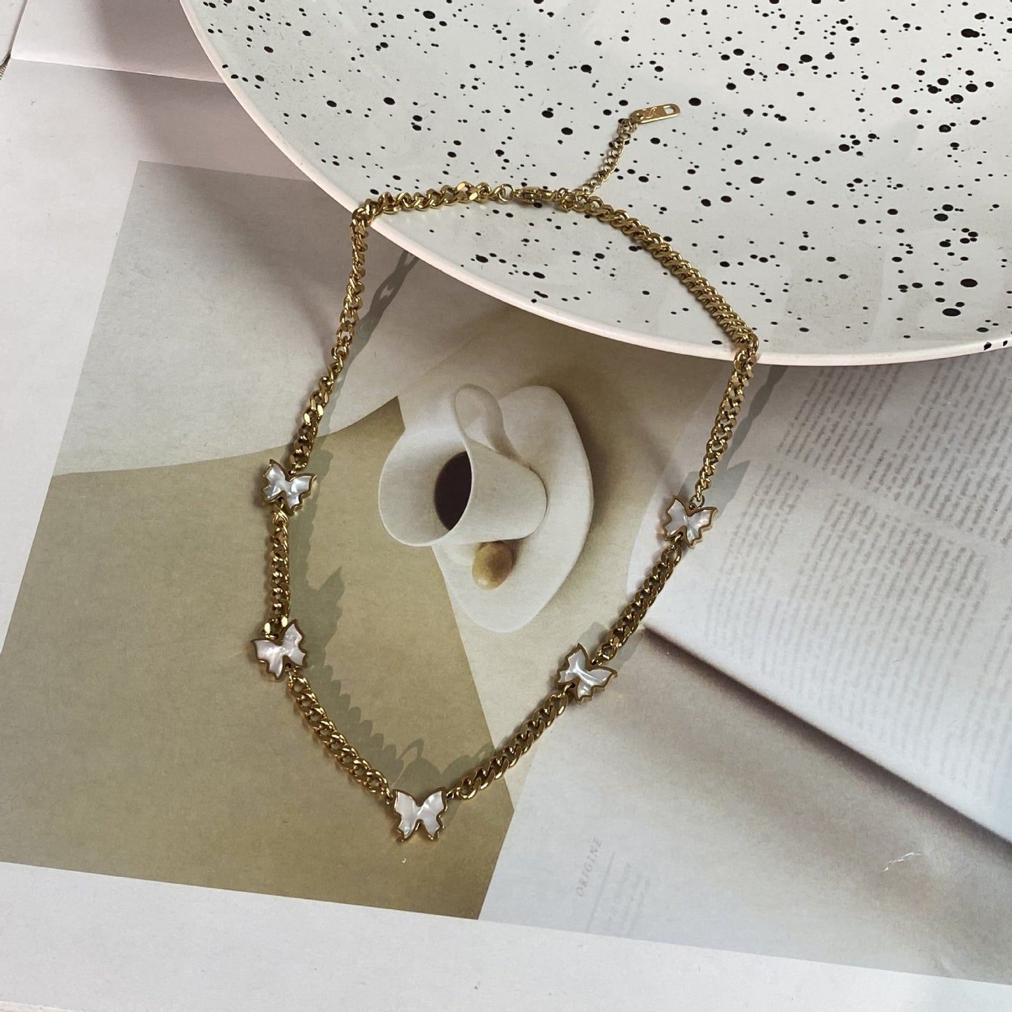 Minimalist Elegant Gold Plated Titanium Steel Butterfly Necklace Unisex