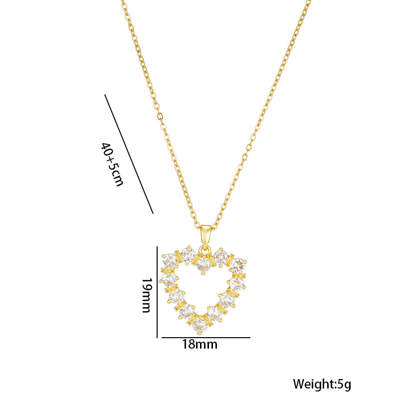 Collana di lusso da donna in acciaio al titanio a forma di cuore con intarsio in strass e catena O lucida