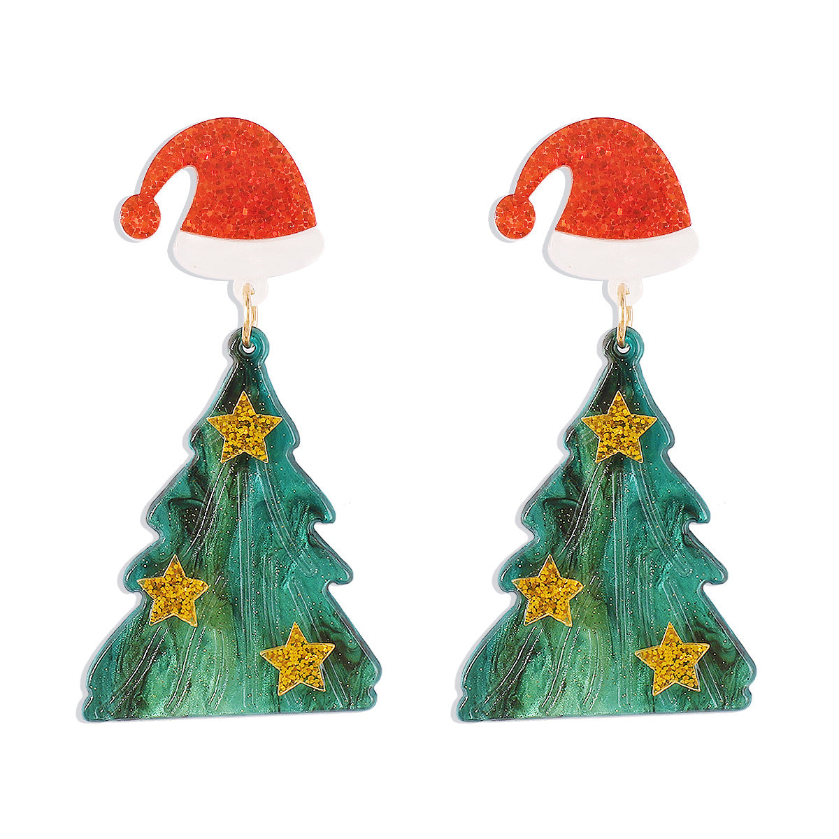 Pendientes de Árbol de Navidad Geométricos de Acrílico Dulces y Frescos para Mujer Joyería Festiva Hecha a Mano