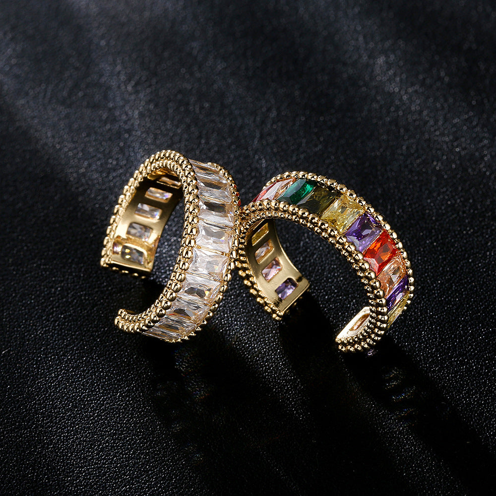 Anello geometrico in rame da donna con zirconi micro-incastonati Stile di lusso