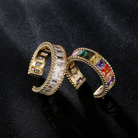 Geometric Shape Copper Ring for Women with Micro-Paved Zirconia Stones Luxury Style