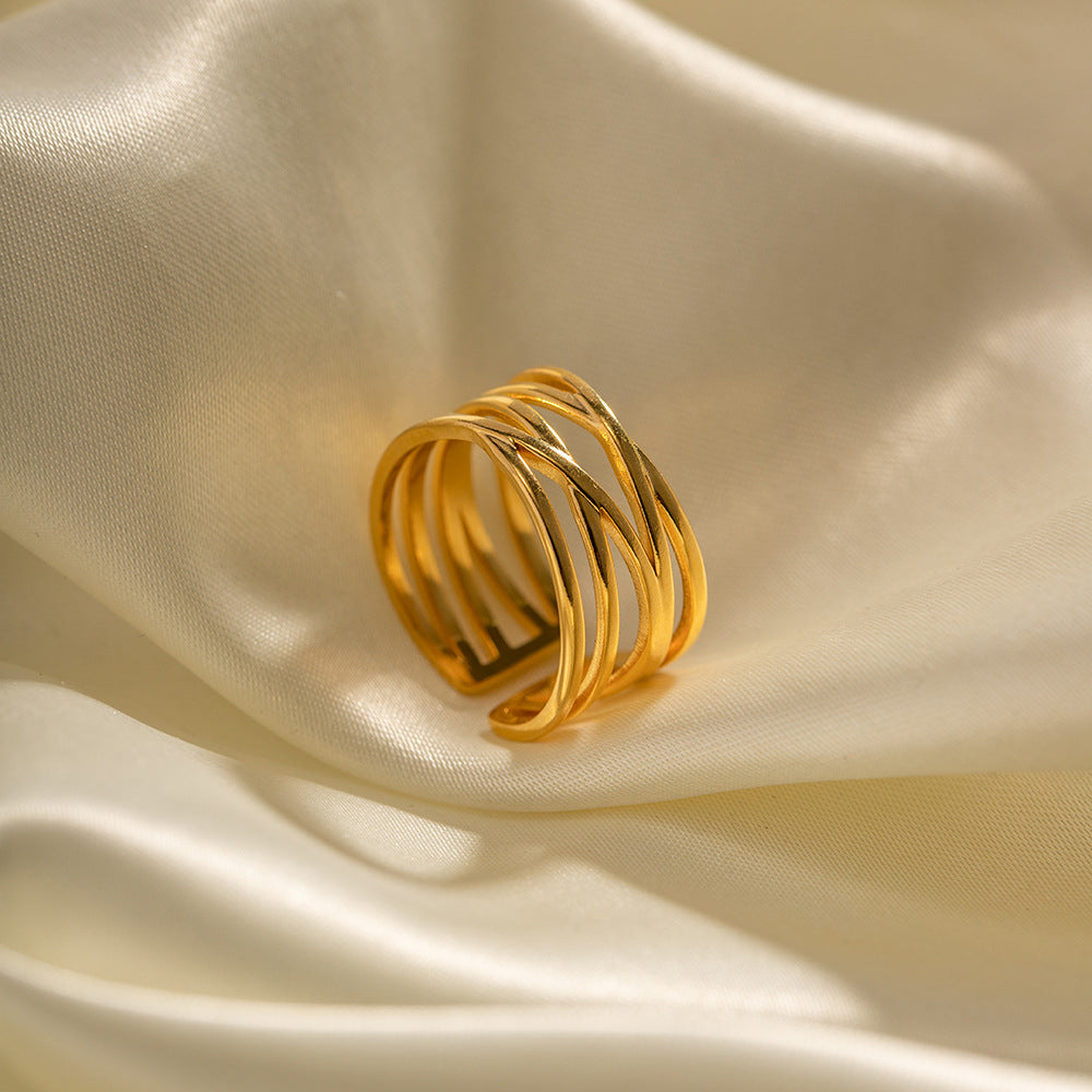 Anillo minimalista de acero inoxidable con diseño geométrico y chapado en oro de 18 quilates para mujer, banda apilable hipoalergénica