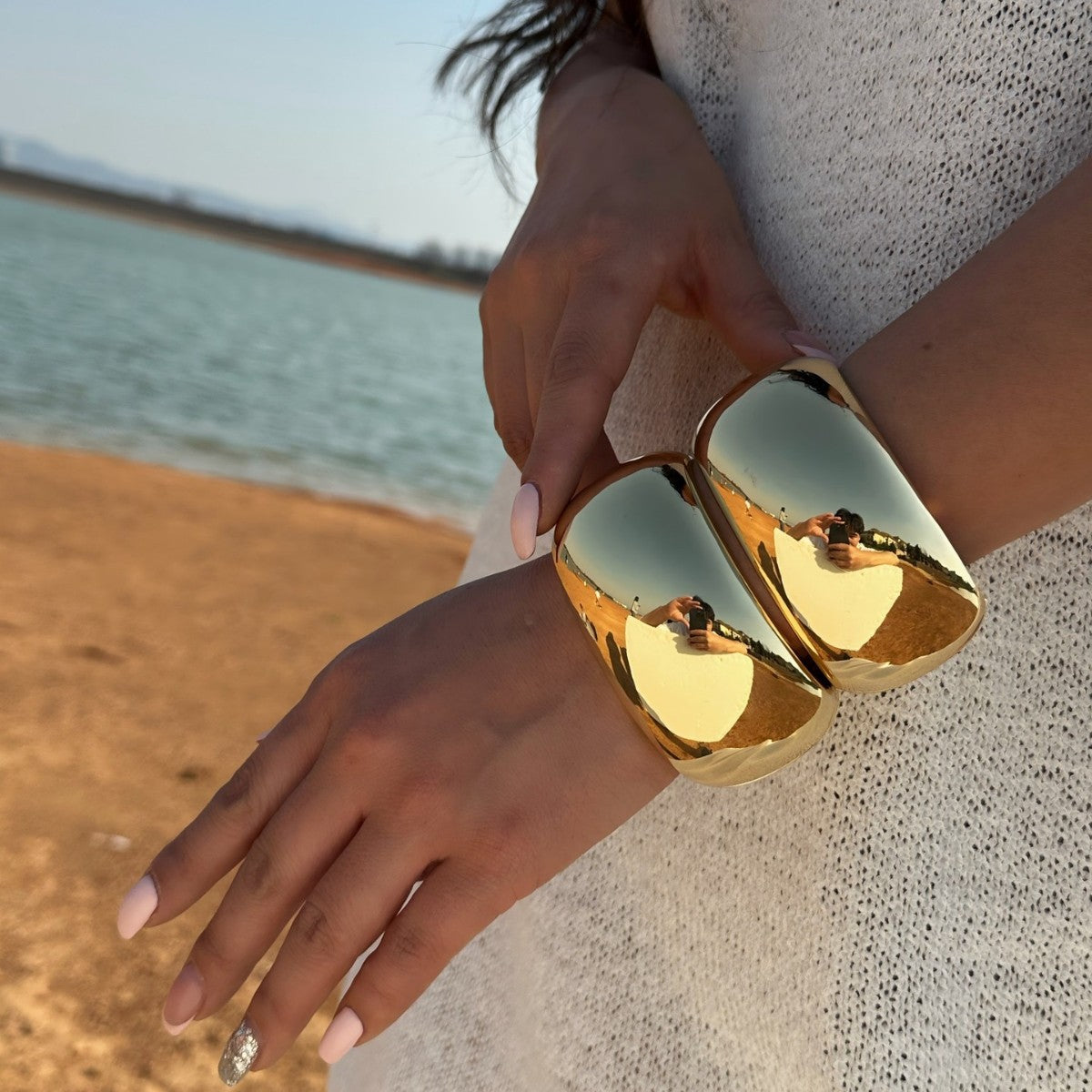 Heavy-Duty Plated Alloy Geometric Open Cuff Bracelet