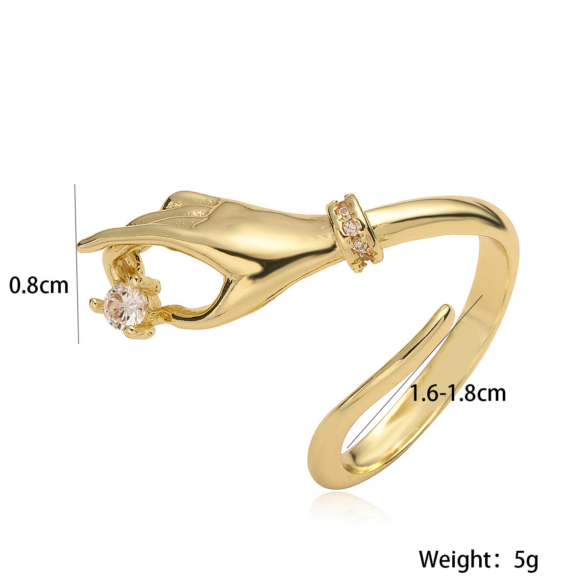 Elegant Geometric Brass Ring with 18K Gold Plating and Cubic Zirconia Inlay for Women