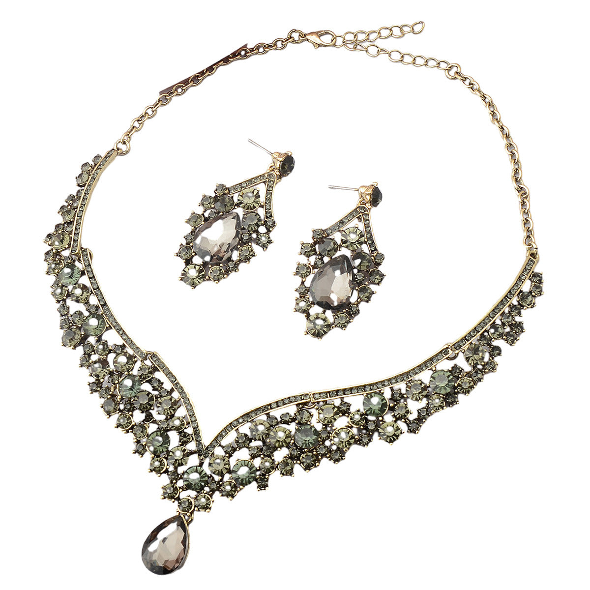 Set collana e orecchini in lega con strass e perle a goccia, eleganti e raffinati, con catena Singapore, per matrimonio