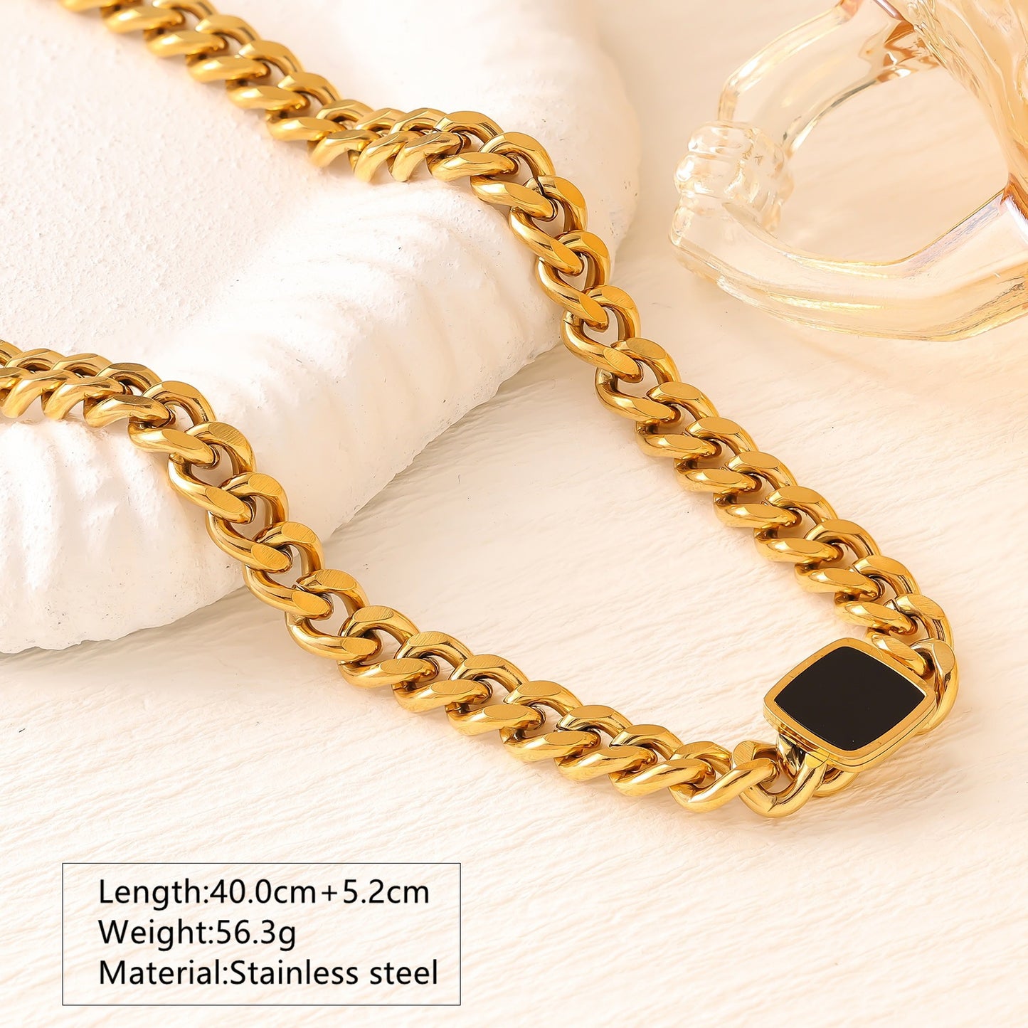 Hip-hop 18K Gold PVD Geometric Stainless Steel Cuban Link Chain Necklace and Bracelet Set