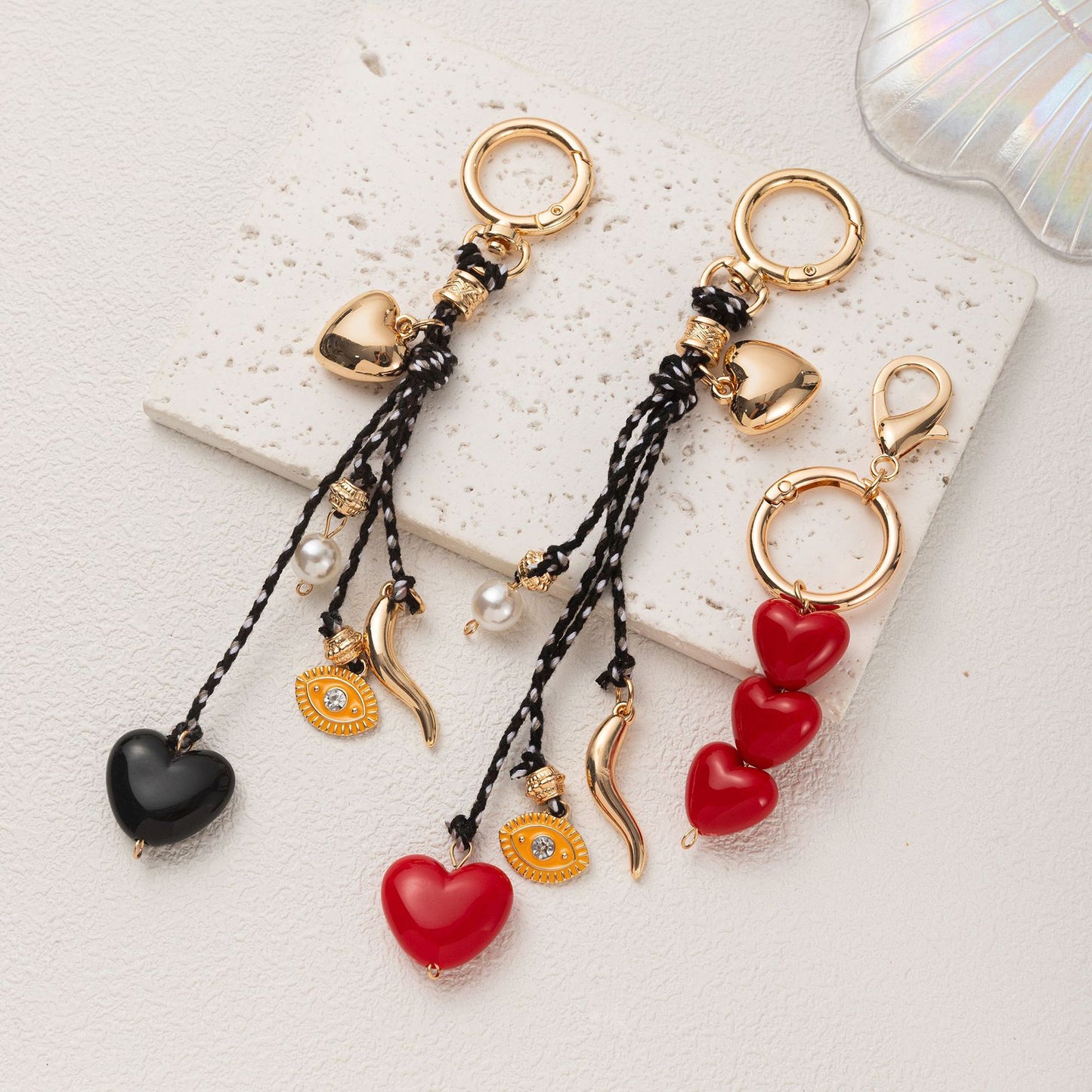 Macaron Color Heart Shape Alloy Plated Cable Chain Bag Strap with Pearl Inlay