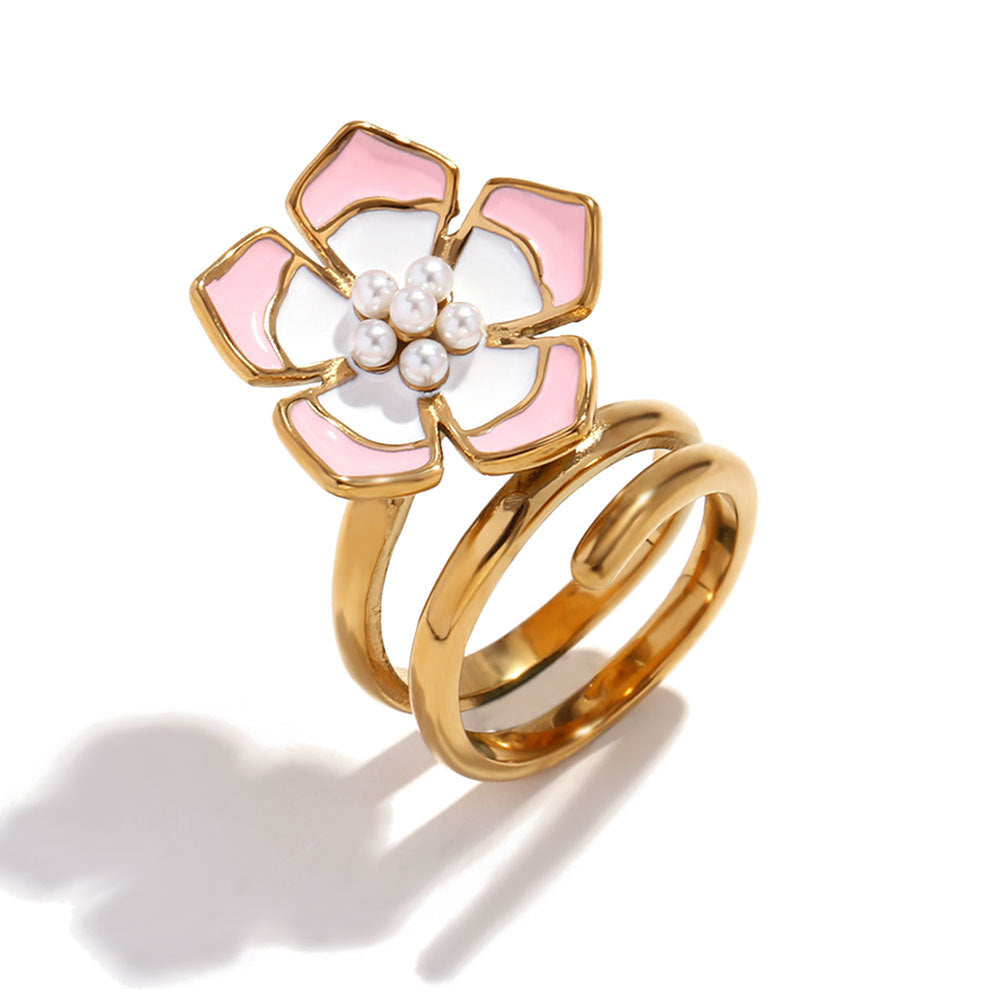 Collana pendente con petalo floreale alla moda da donna in acciaio inossidabile placcato oro 18 carati con dettagli in smalto