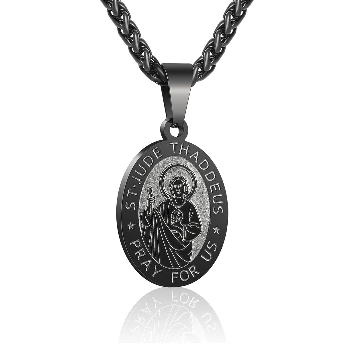 Minimalist Geometric Double-Sided Portrait Medal Pendant Necklace in Stainless Steel with Plated Finish on Snake Chain