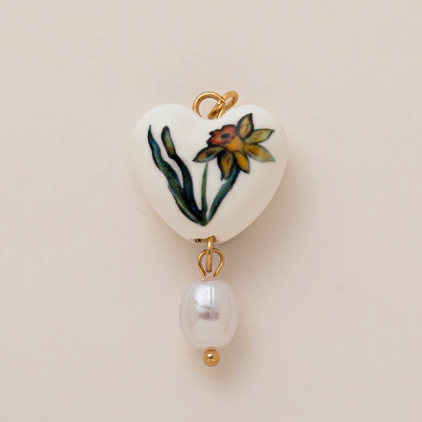 Vintage 18K Gold Plated Brass Heart Flower Charm Bar