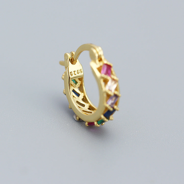 Orecchini a cerchio da donna in argento Sterling 925 minimalisti con zirconi cubici quadrati geometrici