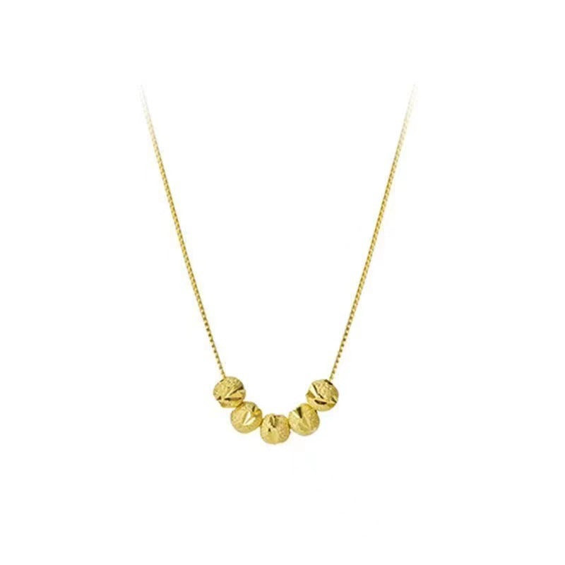 Minimalist Geometric Titanium Steel Box Chain Necklace with Gold-Plated Beads and Round Pendant