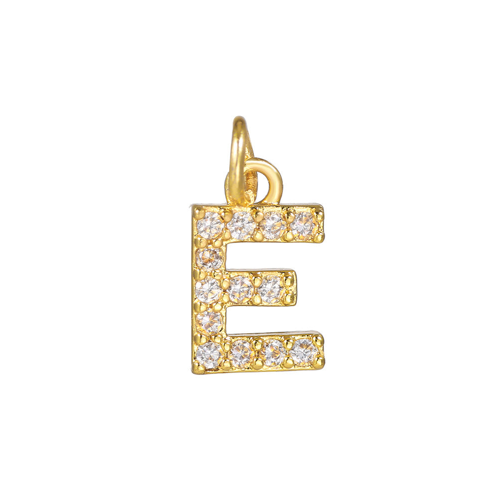 18K Gold Plated Brass Letter Cubic Zirconia Inlay Charm Bar