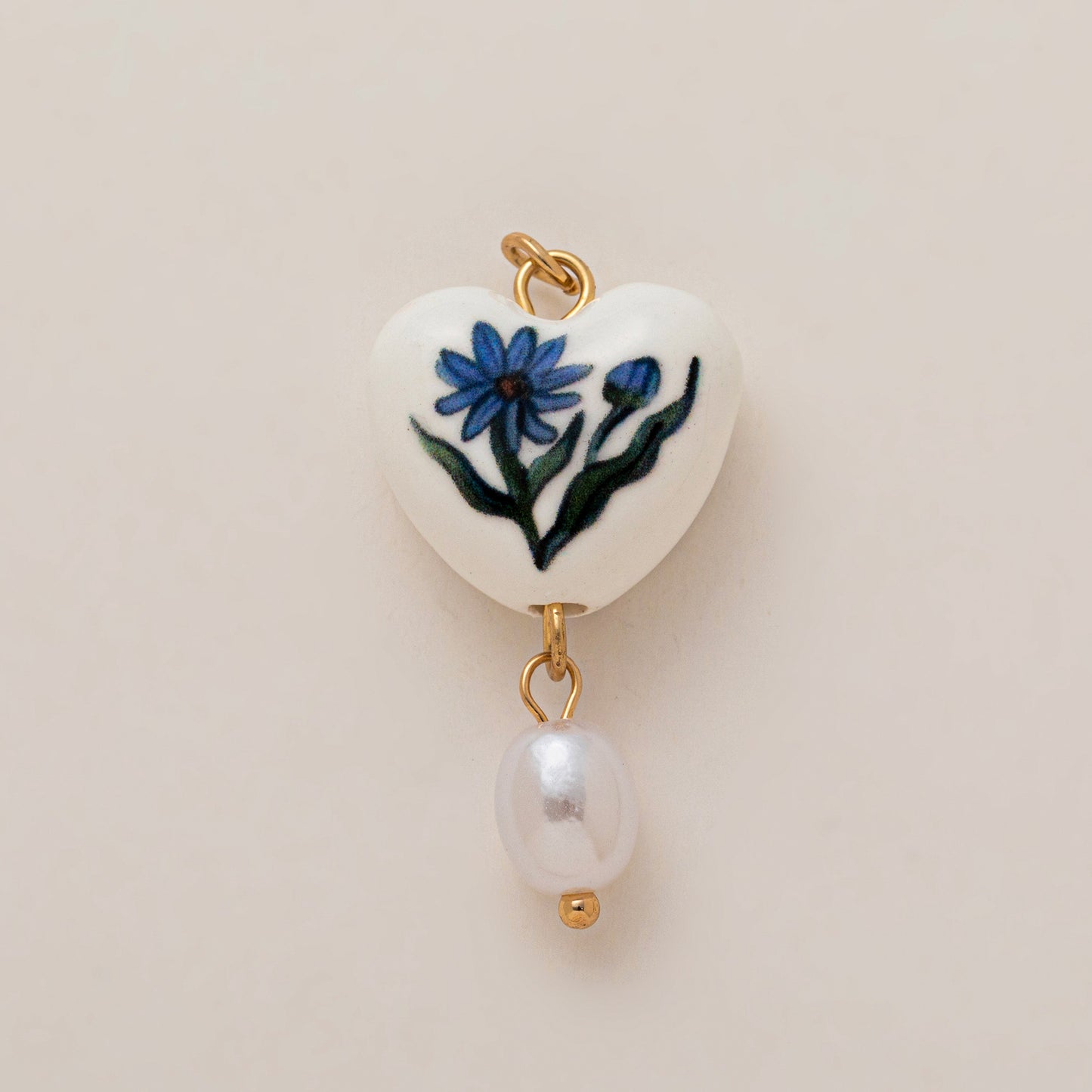 Vintage 18K Gold Plated Brass Heart Flower Charm Bar