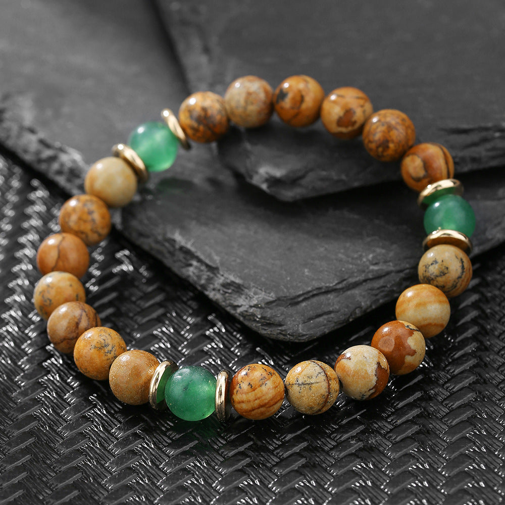 Men's Matte Black Obsidian and Volcanic Stone Beaded Bracelet Square Round Geometric Unisex Jewelry
