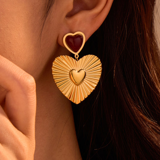 Fashion OL 18K Gold Plated Heart Shape Stainless Steel Earrings for Women