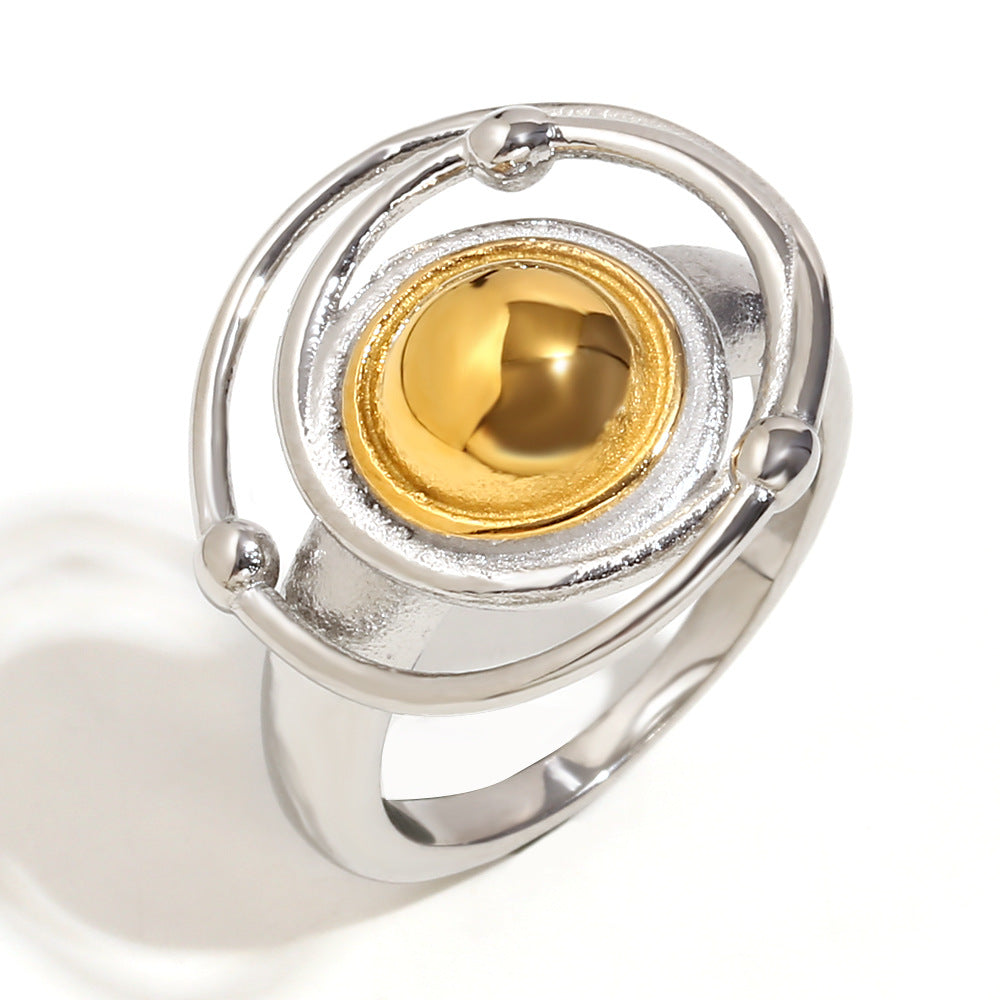 Anello da donna in acciaio inossidabile bicolore geometrico alla moda con placcatura in oro 18 carati