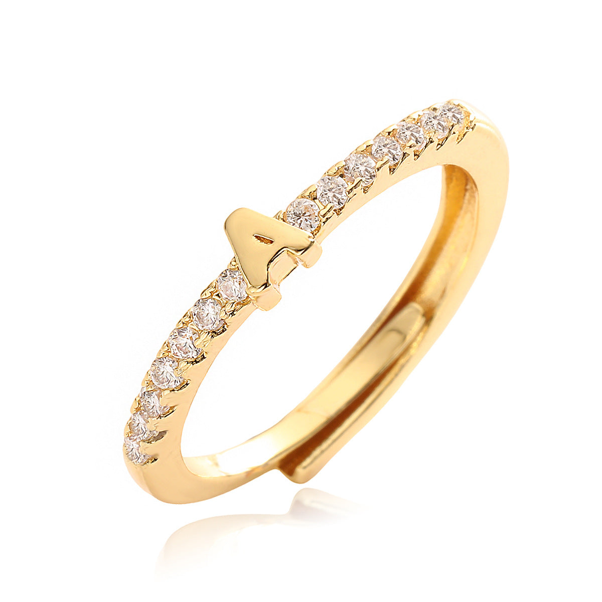 Anello in Rame Geometria Minimalista con Placcatura in Oro 18K e Zirconia Cubica, Design Regolabile a Lettera per Donna