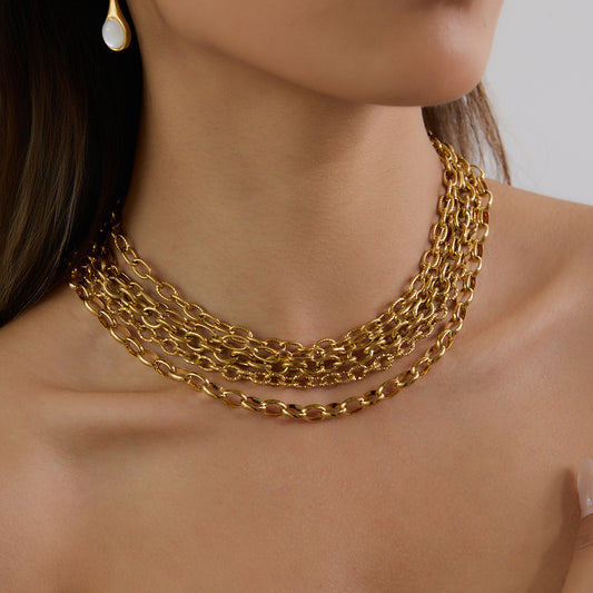 Minimalist 18K Gold Plated Geometric Titanium Steel Pendant Necklace for Women