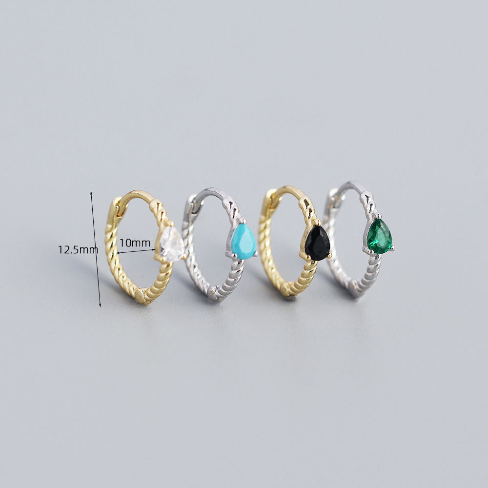 Minimalist 925 Sterling Silver Geometric Teardrop Rope Hoop Earrings for Women
