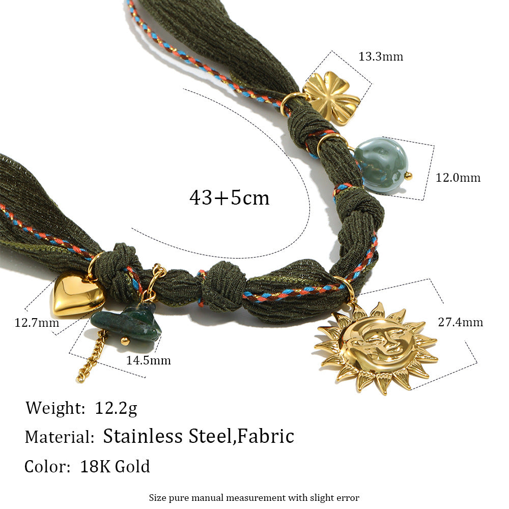 Collana pendente a forma geometrica di sole e luna stile Old Money vintage da donna in acciaio inossidabile placcato oro 18 carati