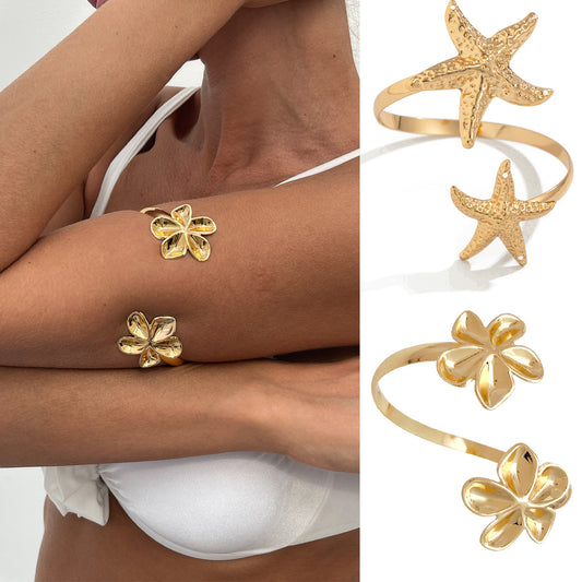 Pulsera Minimalista de Aleación en Forma de Estrella con Acabado Chapado para Mujer, Brazalete de Estilo Playero Inspirado en el Océano