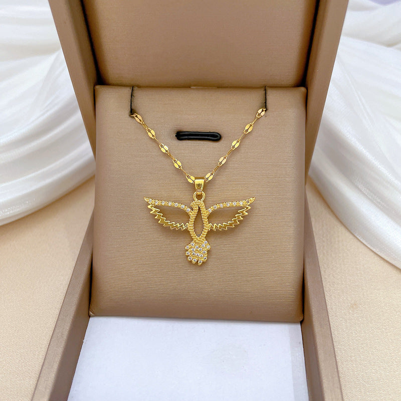 Collana con ciondolo a gufo cavo di lusso per donna e uomo, catena in acciaio inossidabile con intarsio di strass, elegante gioiello per clavicola