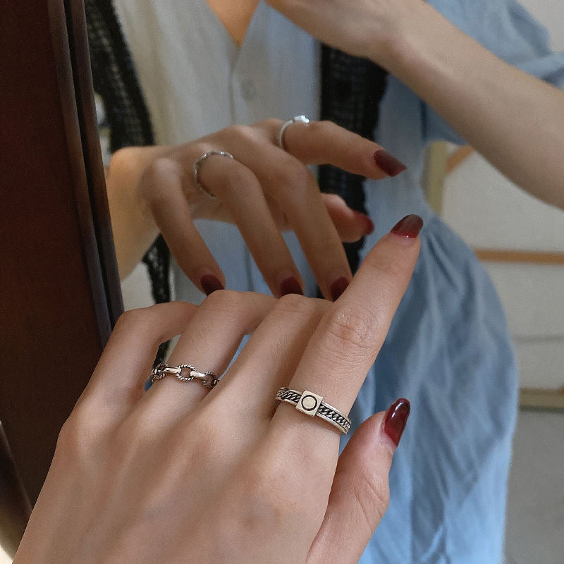 Minimalist Geometric Round Plated Alloy Ring Set for Women