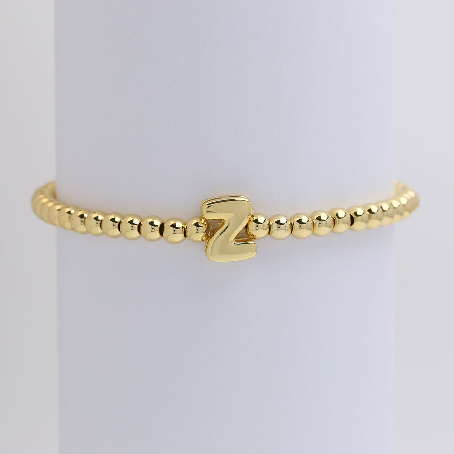 18K Gold Plated Brass Letter Hematite Bead Stretch Bracelet for Women