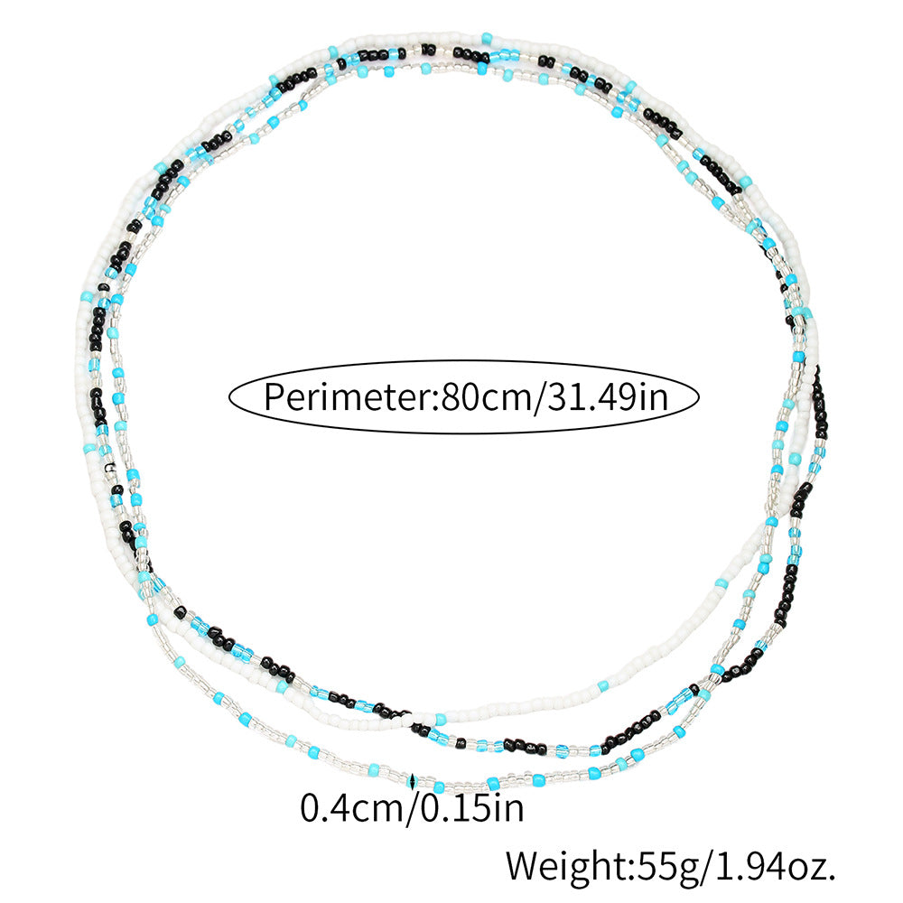 Bohemian Ethnic Geometric Seed Beads Waist Chain with White Crystal Inlay Double Layer Elastic