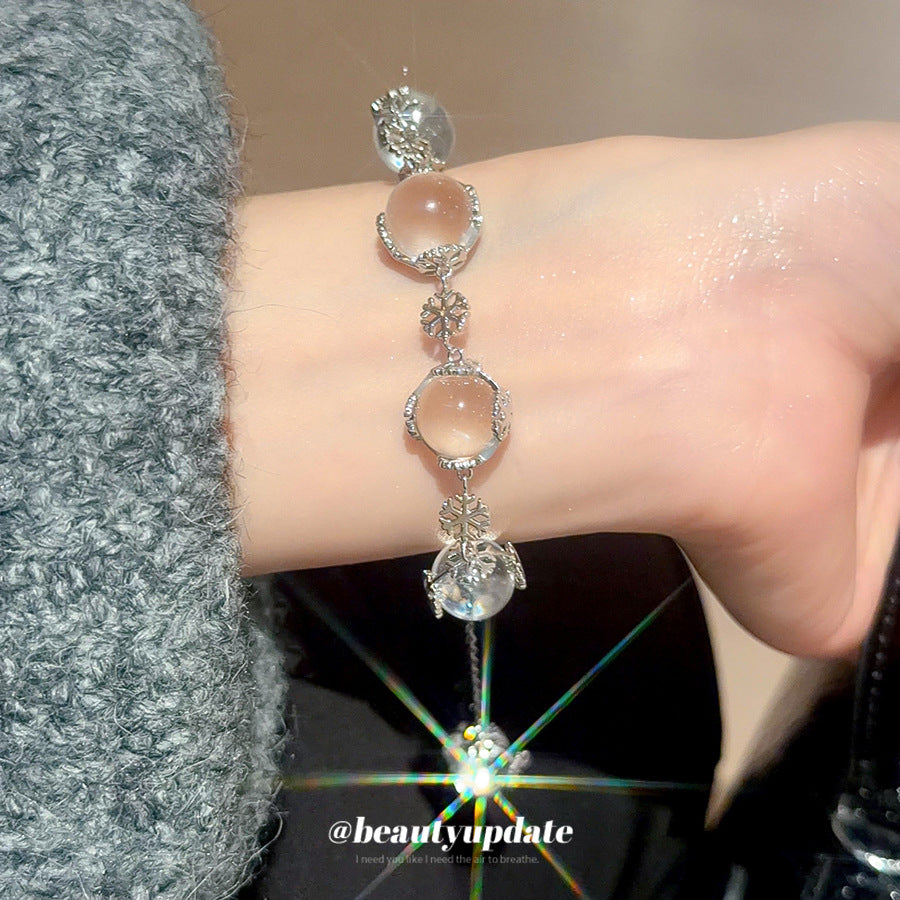 Pulsera Minimalista de Copo de Nieve de Cristal con Cuentas para Mujer con Diseño Geométrico y Floral, Pulsera de Lujo Hecha a Mano