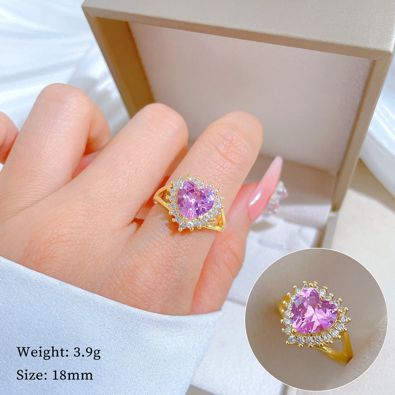 Minimalist Geometric Gold-Plated Brass Open Ring for Women with Crown Shape and Rhinestone Inlay