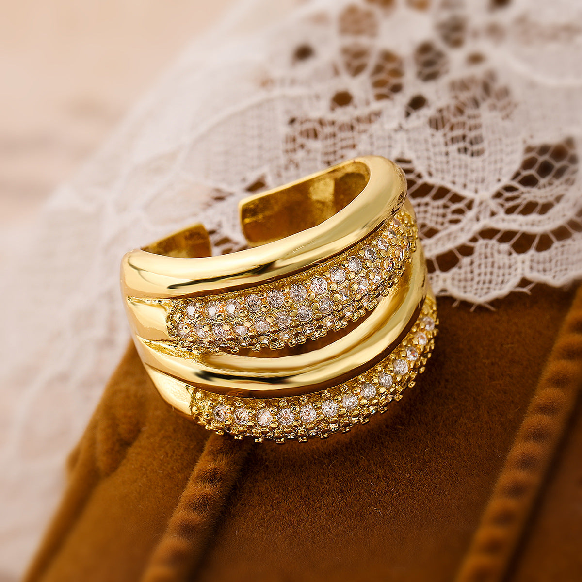 Minimalist Geometric Copper Ring for Women with Micro-Pavé Zirconia Accents