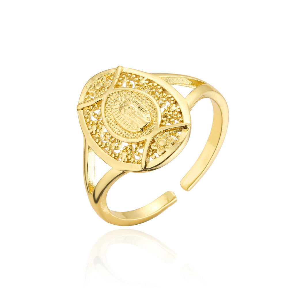 Geometric Style Copper Ring with Gold Plating and Zircon Inlay for Women Religious Jewelry