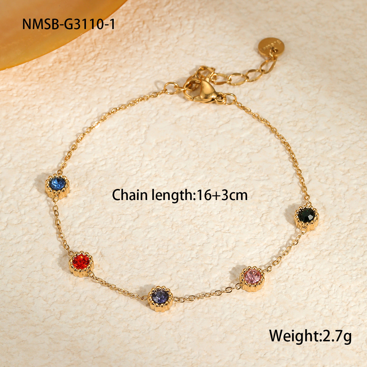 Bracciale da donna alla moda in acciaio al titanio con geometria e intarsi in zirconi colorati, ipoallergenico e resistente allo sbiadimento