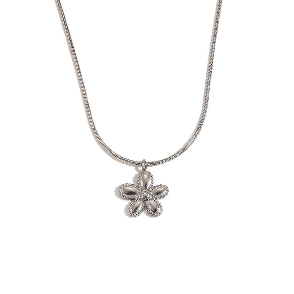 Collana con Ciondolo Geometrico Floreale Minimalista da Donna in Acciaio Inossidabile Placcato Oro 18K su Sottile Catena Snake