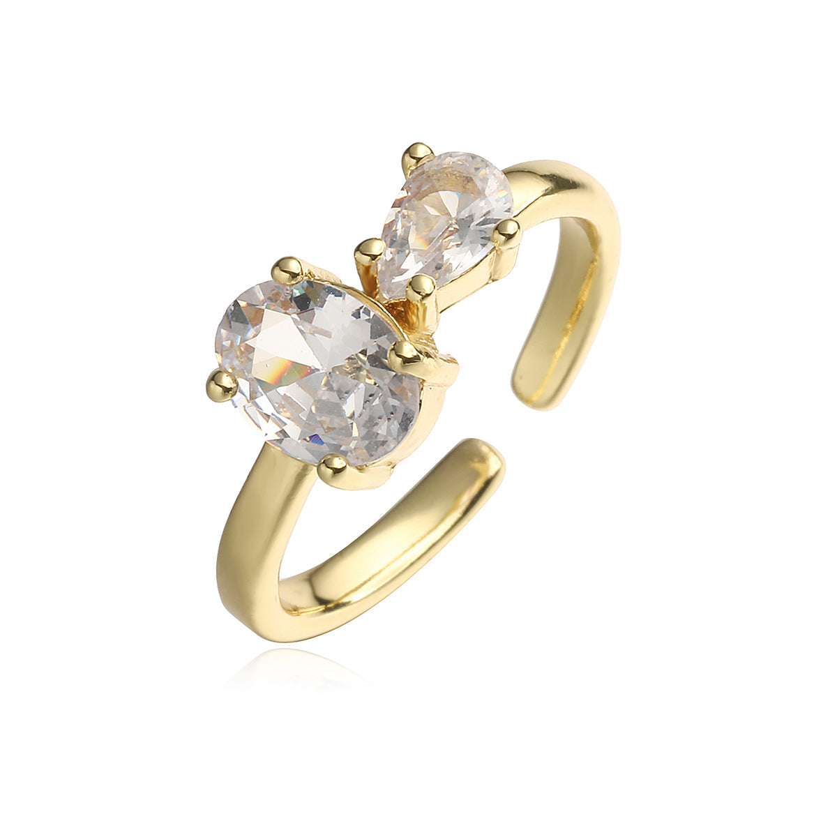 Anello Aperto Geometrico Minimalista da Donna in Ottone con Placcatura in Oro 18K e Intarsio di Zirconi