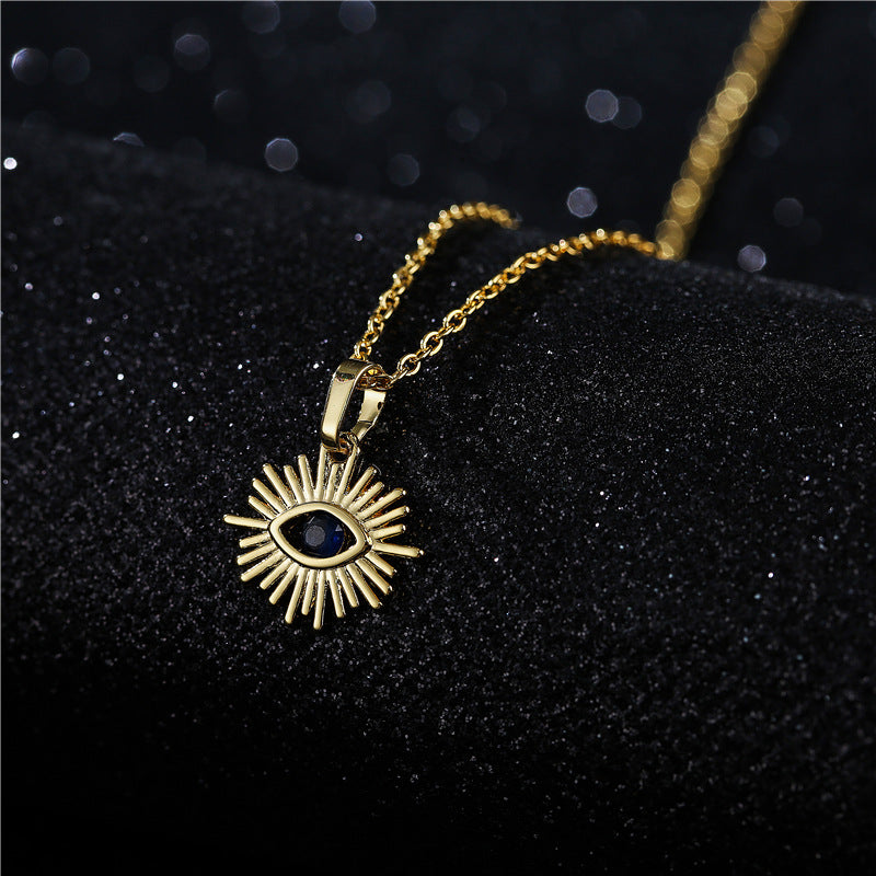 Irregular Geometric Cubic Zirconia Inlay Brass Pendant Necklace with Cable Chain