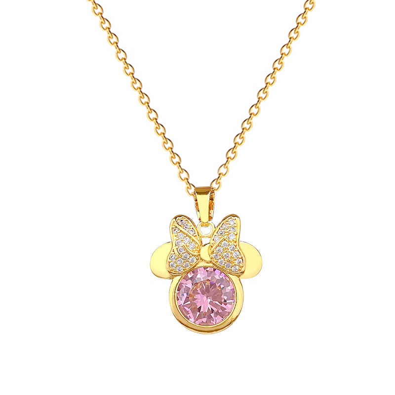 Sweet Butterfly Cat Rhinestone Titanium Steel Necklace Set for Unisex