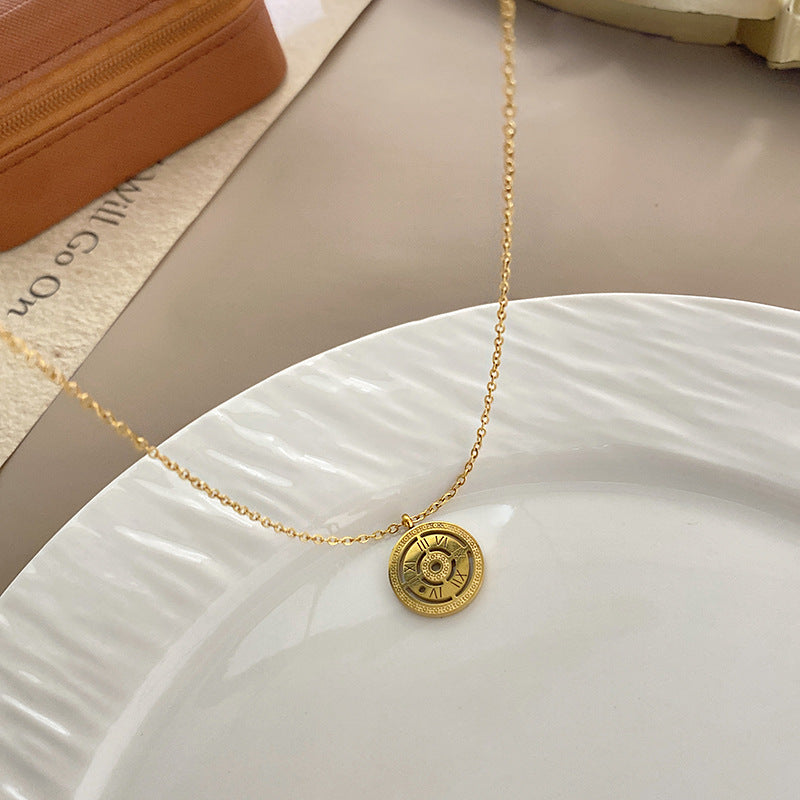 Gold Plated Round Number Pendant Titanium Steel Necklace for Unisex