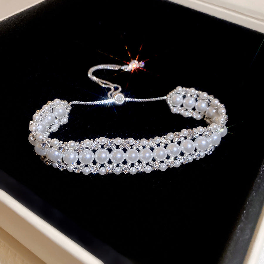 Vintage Luxury Geometric Cubic Zirconia Inlaid Pearl Bracelet for Women