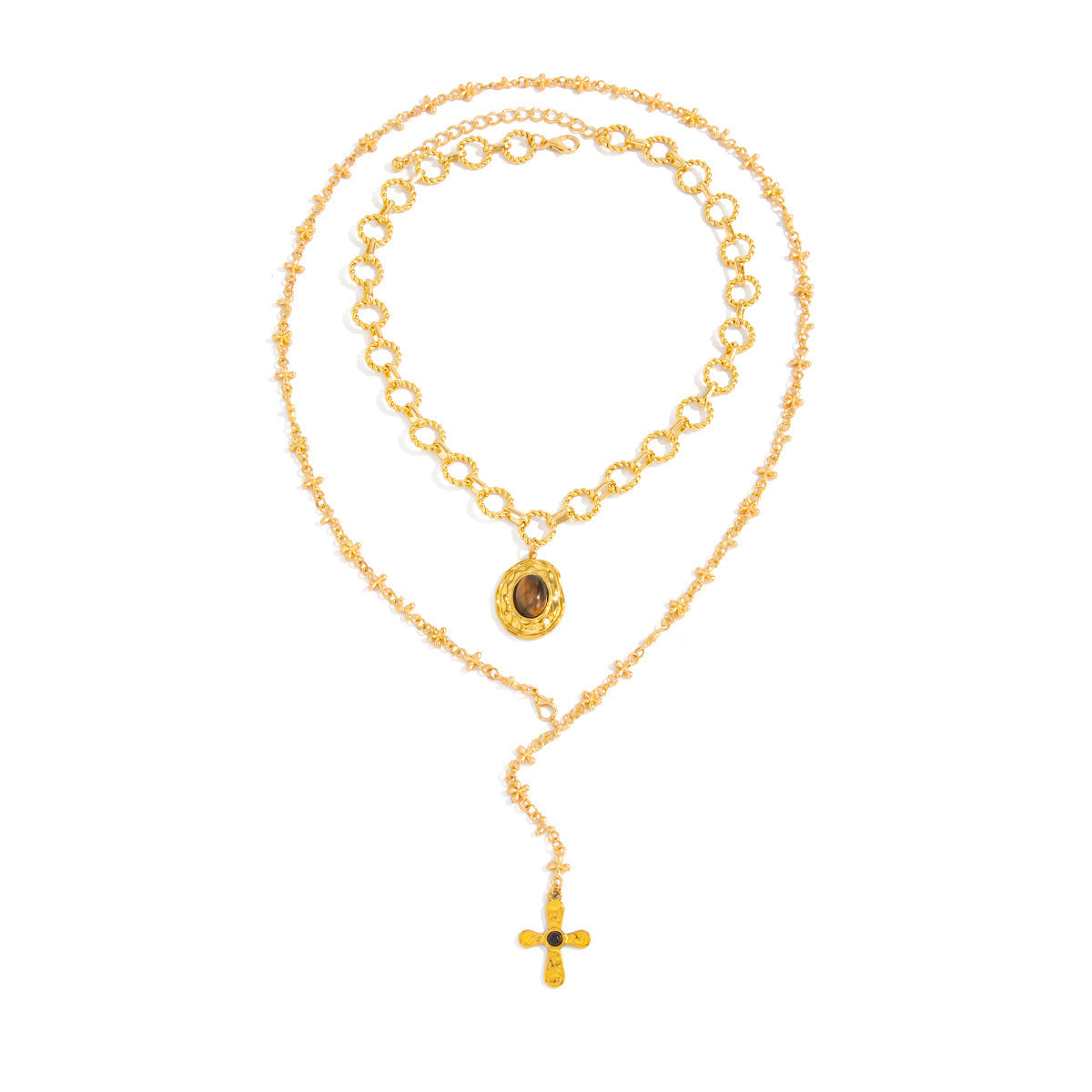 Collana da donna a Y con fiore geometrico e pietre preziose vintage in lega placcata