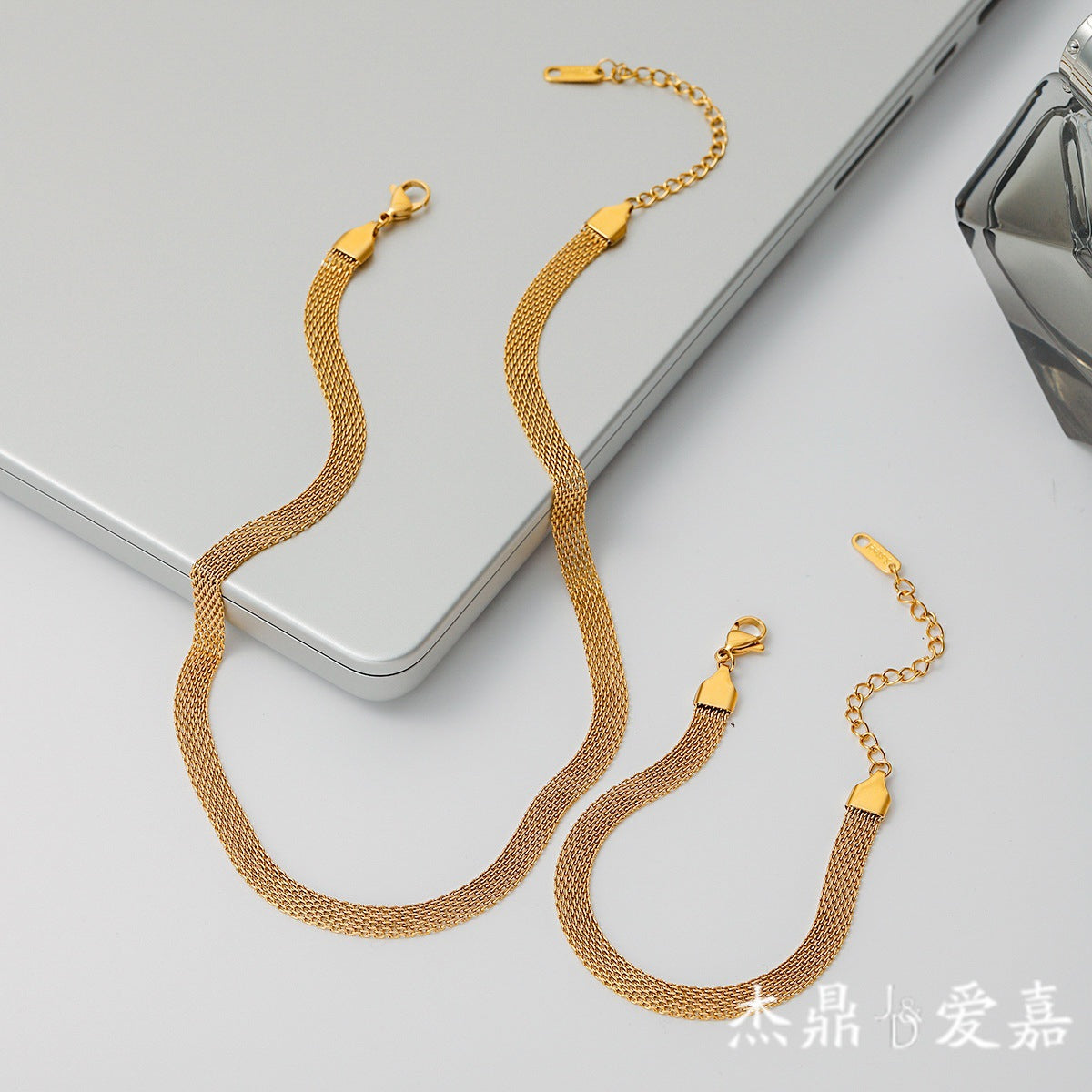 Geometric Plated Stainless Steel Titanium Steel Necklace and Bracelet Set for Women