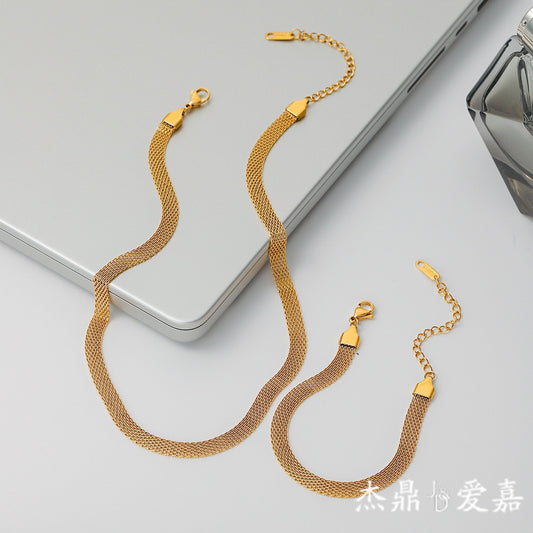 Conjunto de collar y pulsera de acero inoxidable y titanio chapado geométrico para mujer