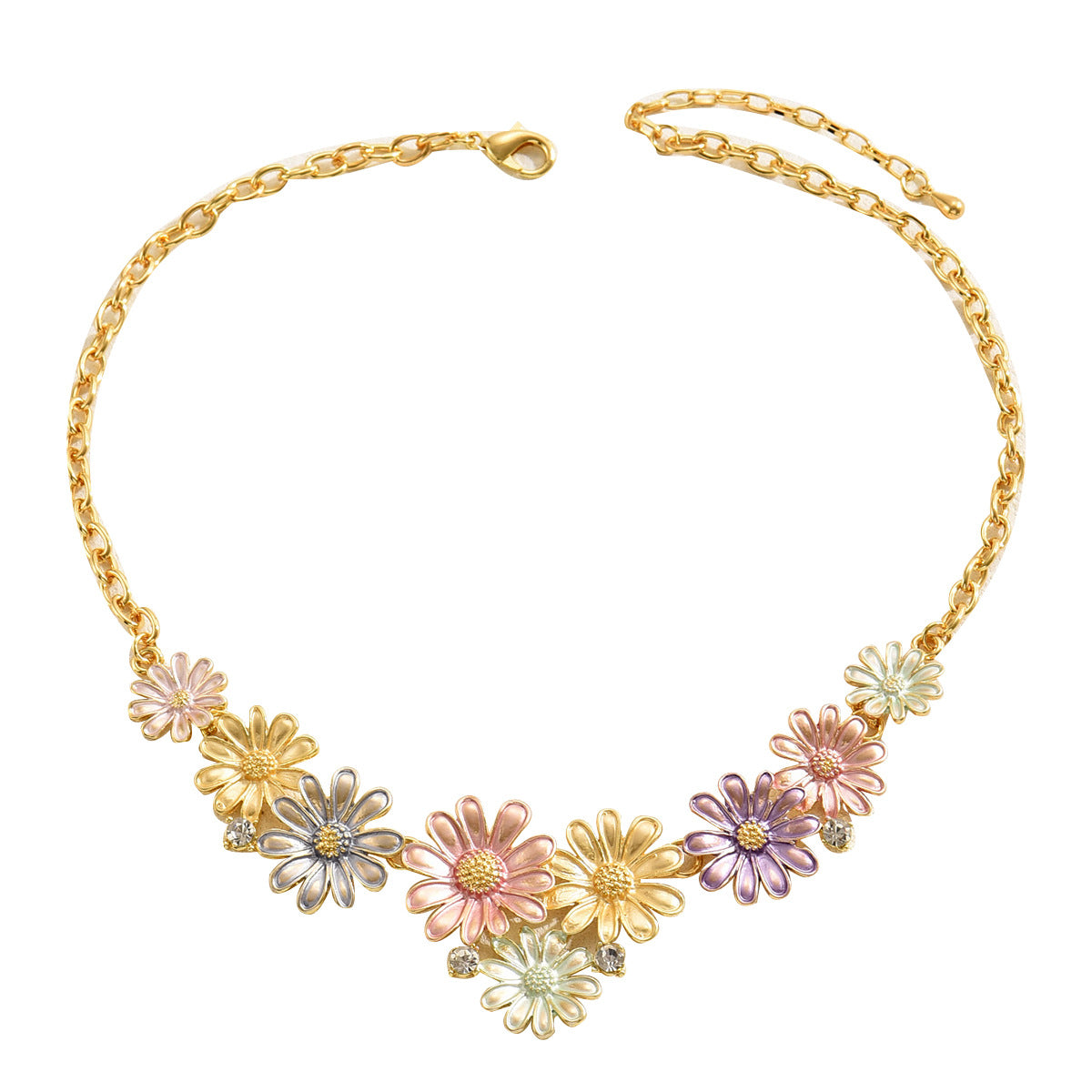 Collana pendente smaltata vintage minimalista floreale da donna con dettagli geometrici e catena lunga regolabile